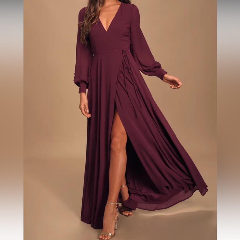 Lulu's My Whole Heart Plum Long Sleeve Wrap Maxi Dress